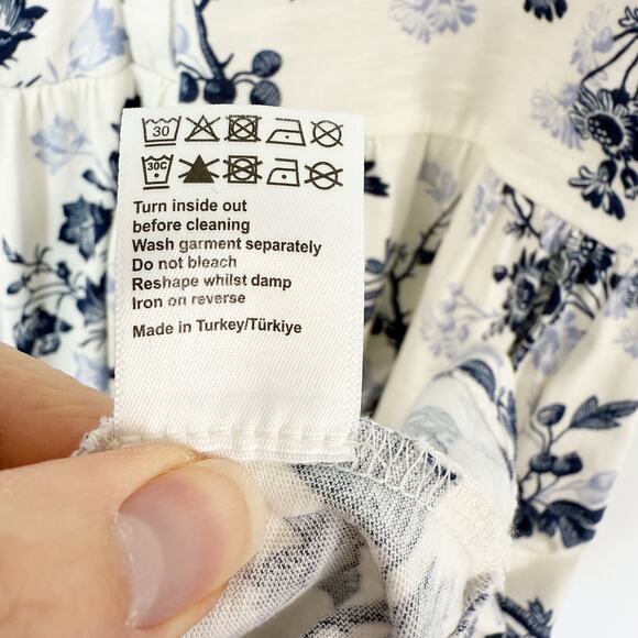 Me + Em Women's 10 Cream Modern Botanical Print Tiered Short Dress Blue Floral - Picture 11 of 15